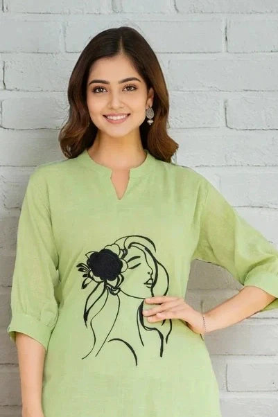 Green Embroidered Cotton Slub Co-ord Set