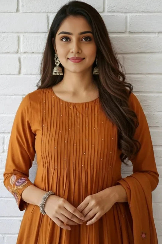 Mustard Pintex Floral Embroidered Kurta Set