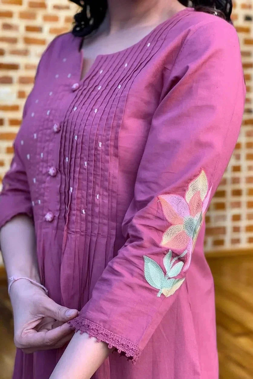 Magenta Pintex Embroidered Kurta Set with Dupatta