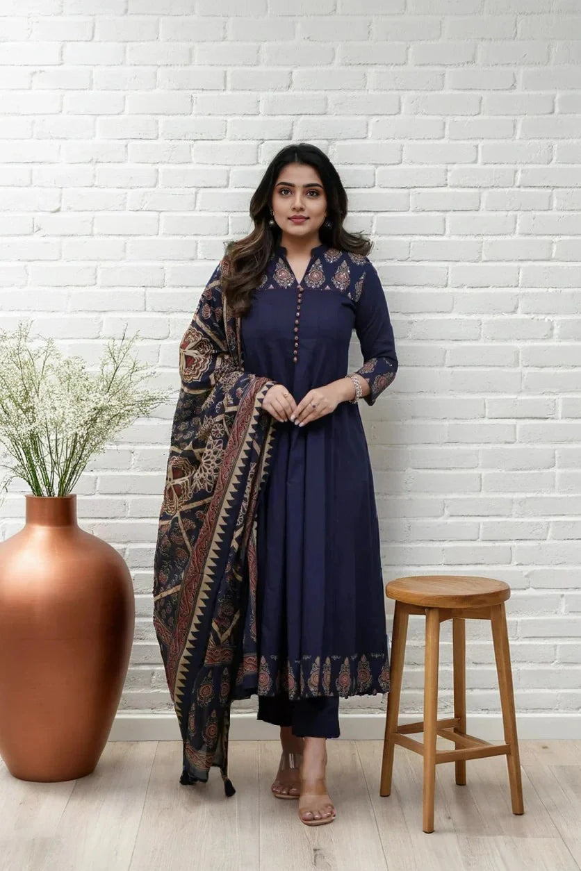 Blue Flared Kurta Set with Dupatta