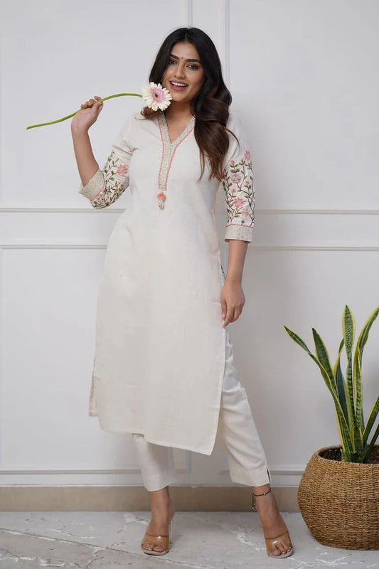 White Embroidered Kurta with Pant