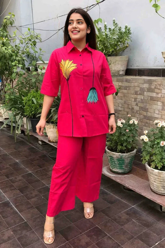 Pink Printed Collared Co-Ord Set