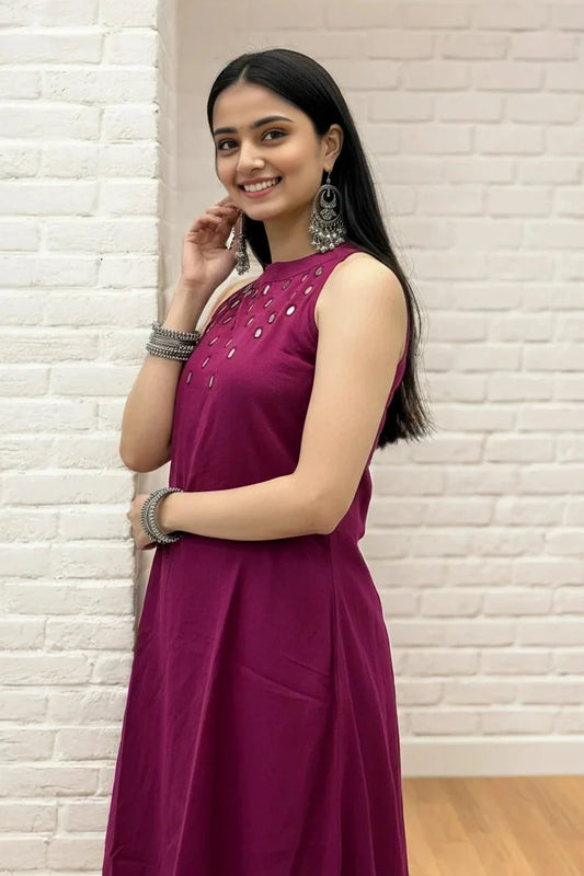 Claret Embroidered Cotton Co-Ord Set