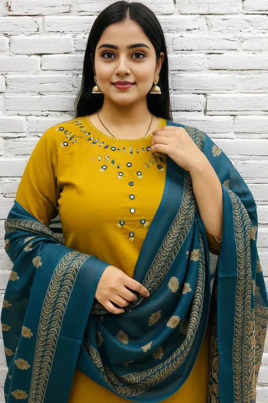 Yellow Straight Kurti with Printed Dupatta