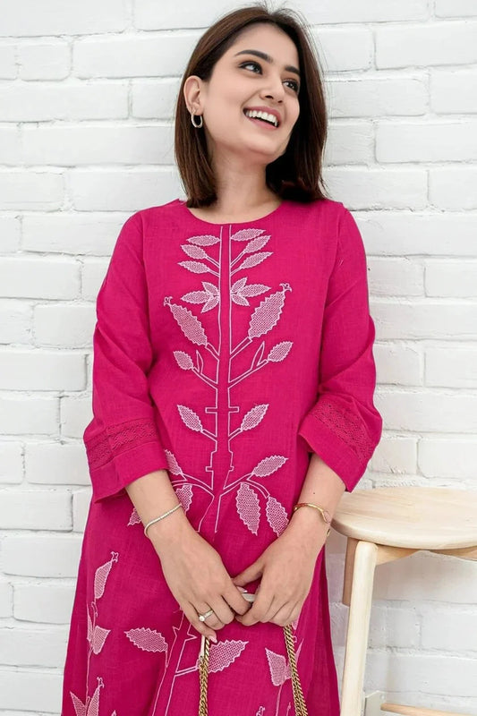 Pink Embroidered Kurta with Pant