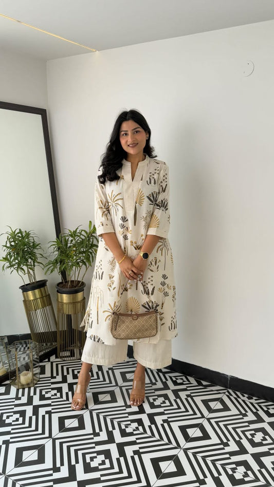 Yellow Cotton Flex Kurta With Palazzo