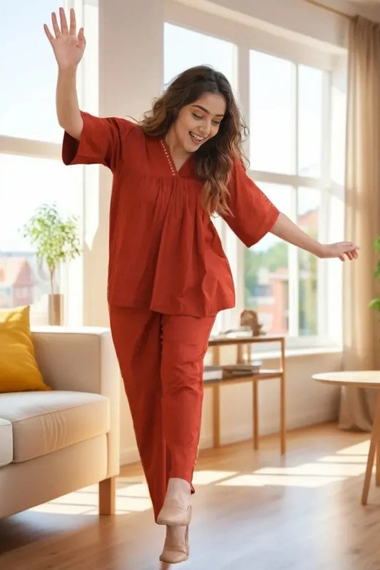 Rustic Orange Flared Top Co-Ord Set