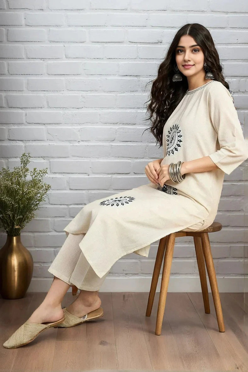 Ivory Cotton Flex Embroidered Co-Ord Set