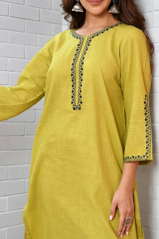 Yellow Embroidered Kurta with Pant