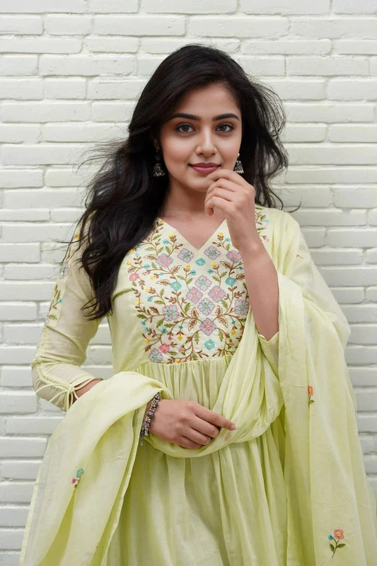 Lime Green Embroidered Kurta Set with Dupatta