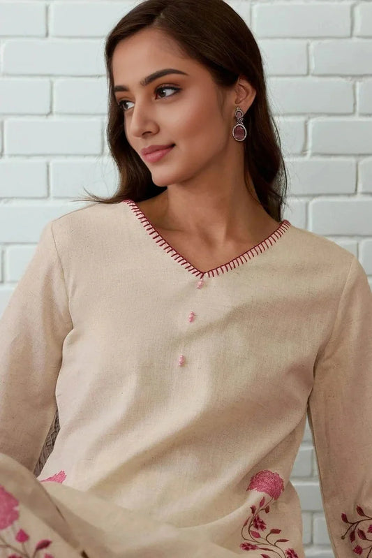 Cream White Floral Printed Co-Ord Set