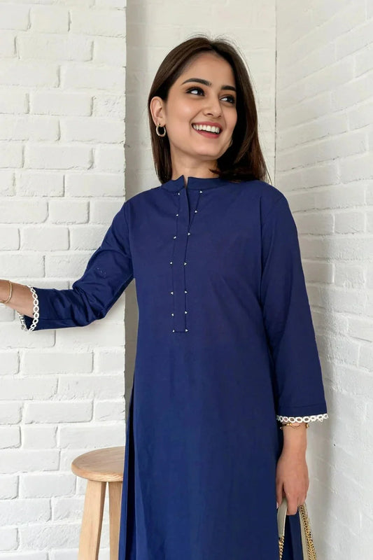 Blue Lace Work Kurta with Pant