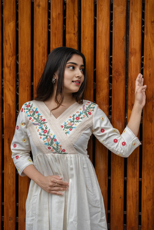 Off White Embroidered Anarkali Dress
