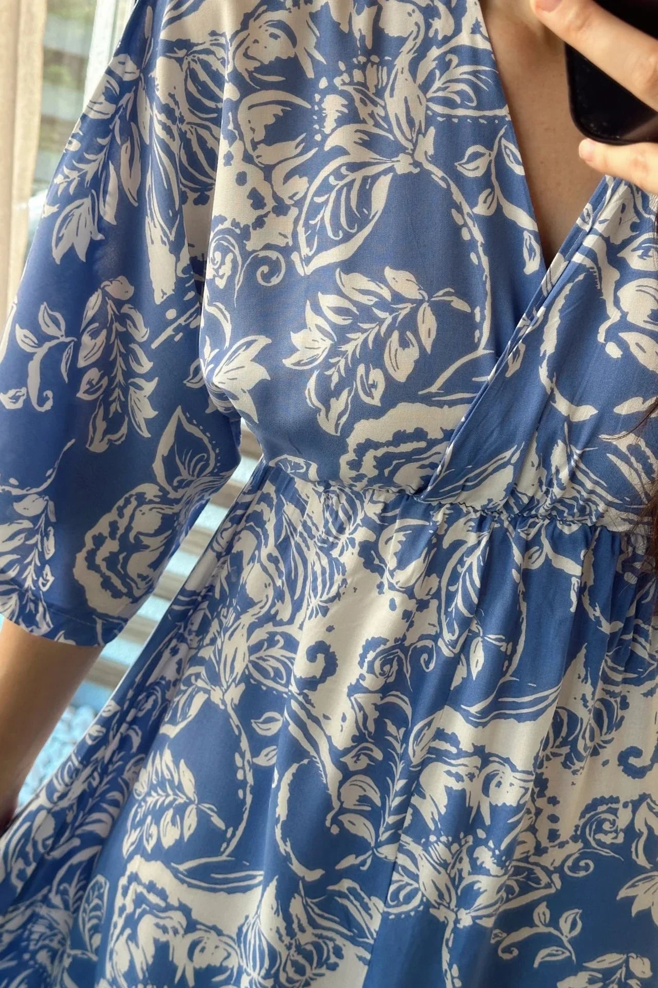 Blue Floral Printed Midi Dress