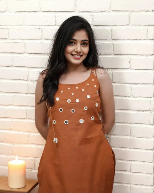 Rustic Orange Sleeveless Kurta with Palazzo