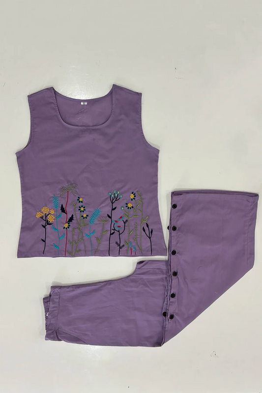 Lavender Embroidered Sleeveless Palazzo Co-ord Set