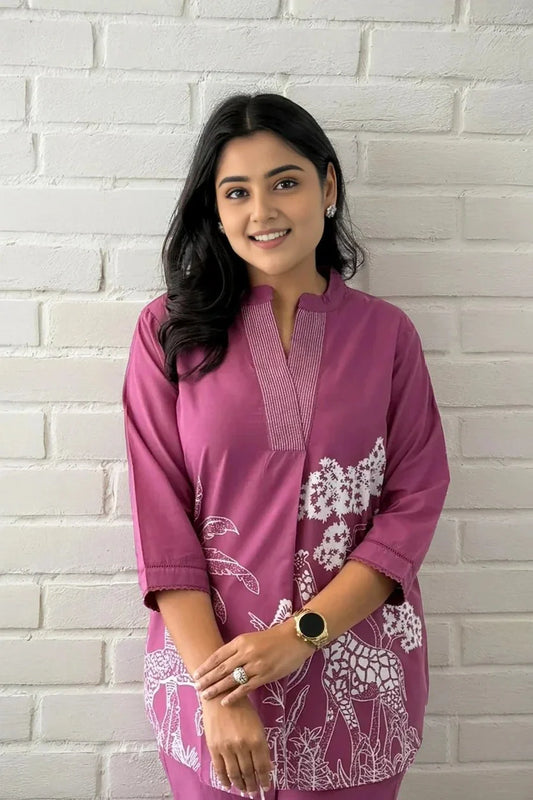 Purple Cotton Flex Co-ord Set With Palazzo