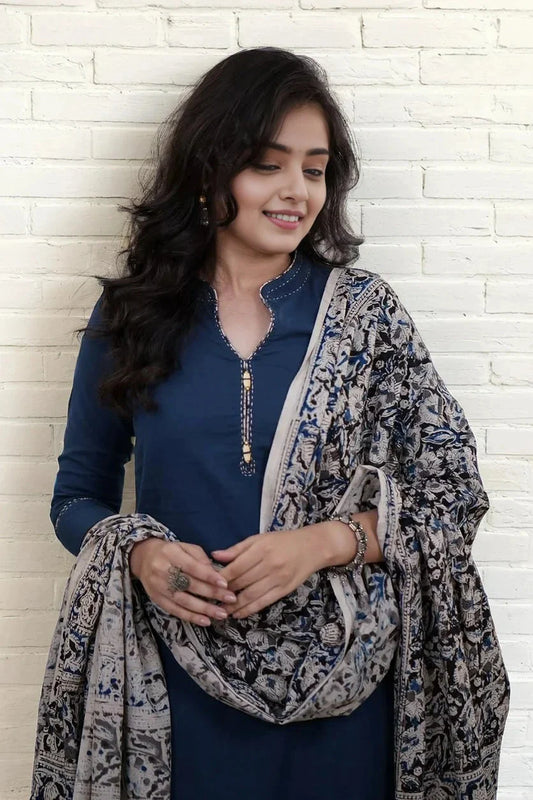 Blue Katha Kurta Set with Dupatta