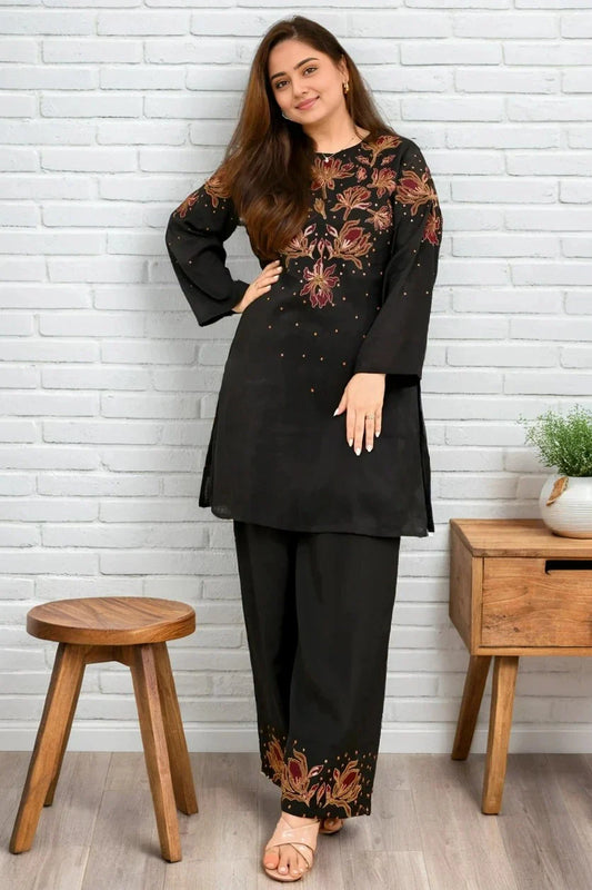 Black Embroidered Kurti Pant Set