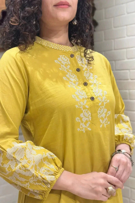 Mustard Embroidered Kurta with Pant