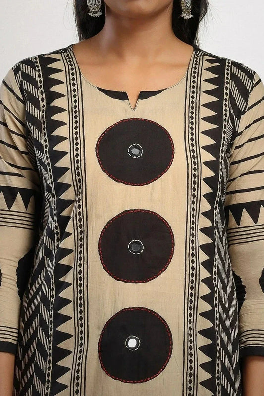 Black Cotton Handblock Printed Kurti Set