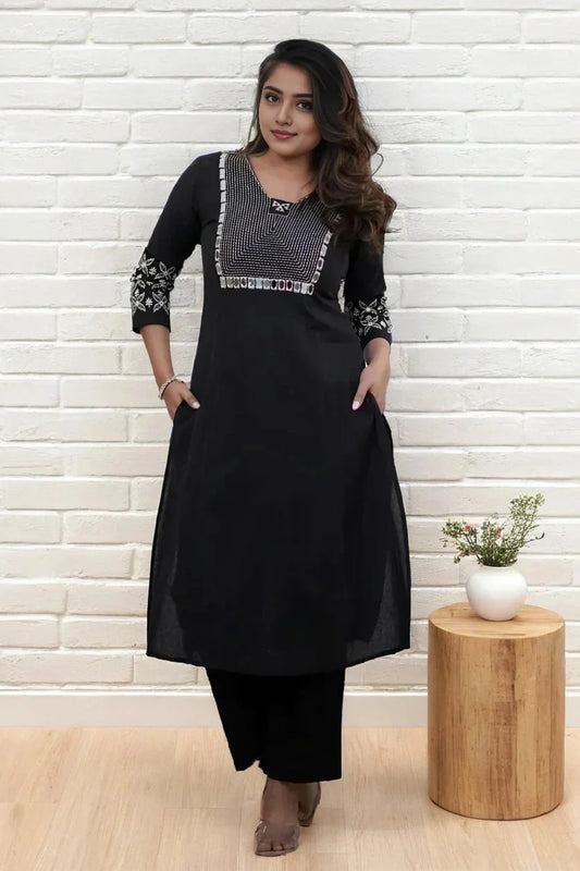 Black Katha Mirror Work Kurta with Pant