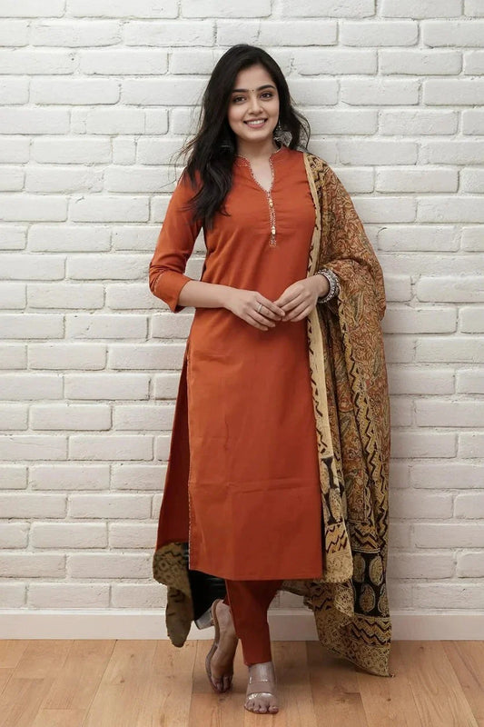 Orange Katha Kurta Set with Dupatta