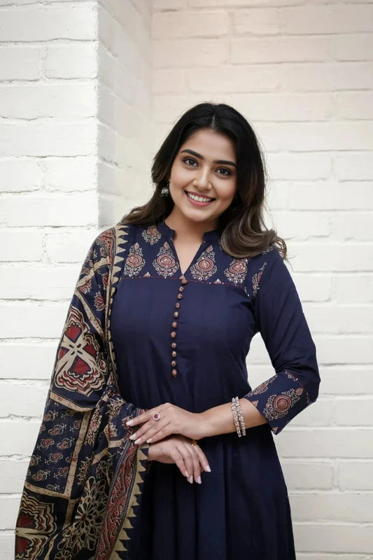 Blue Flared Kurta Set with Dupatta