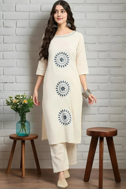 Ivory Cotton Flex Embroidered Co-Ord Set
