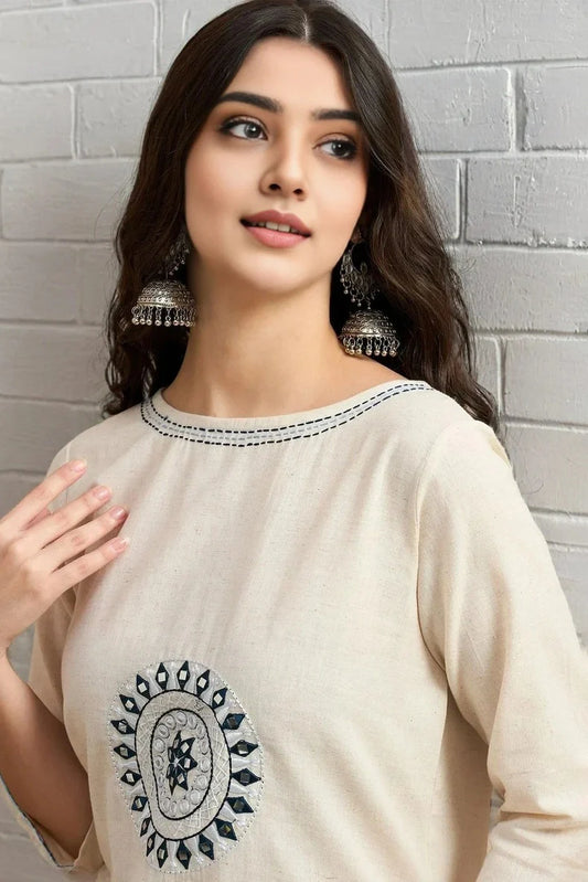 Ivory Cotton Flex Embroidered Co-Ord Set