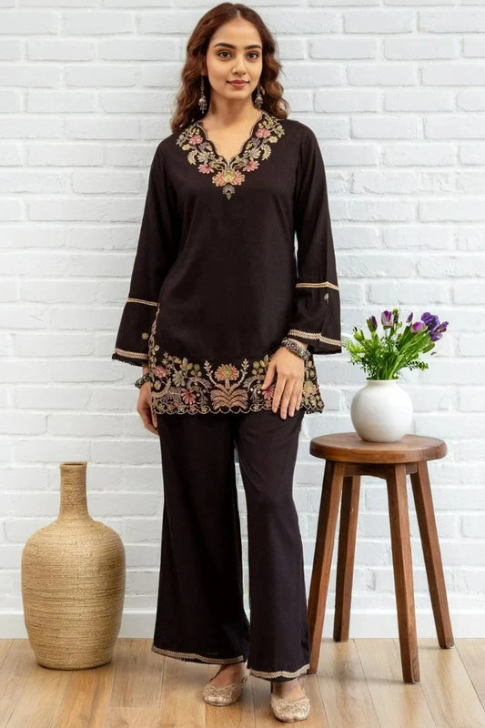 Black Embroidered Kurti with Palazzo