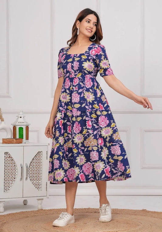 Blue Floral Midi Dress