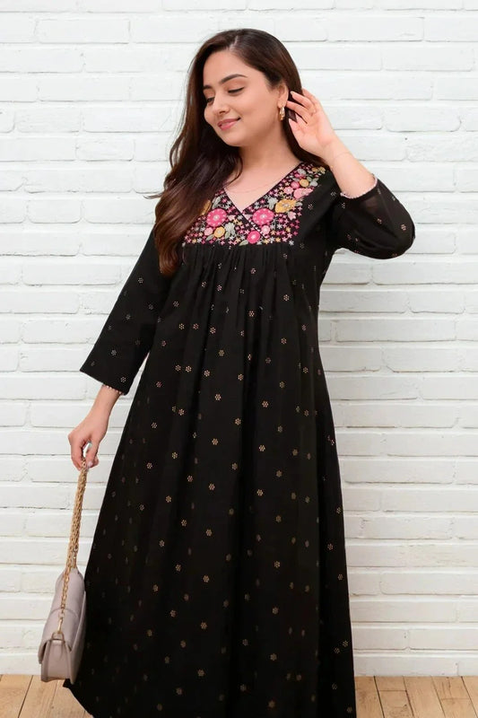 Black Floral Embroidered Angrakha Kurta with Palazzo