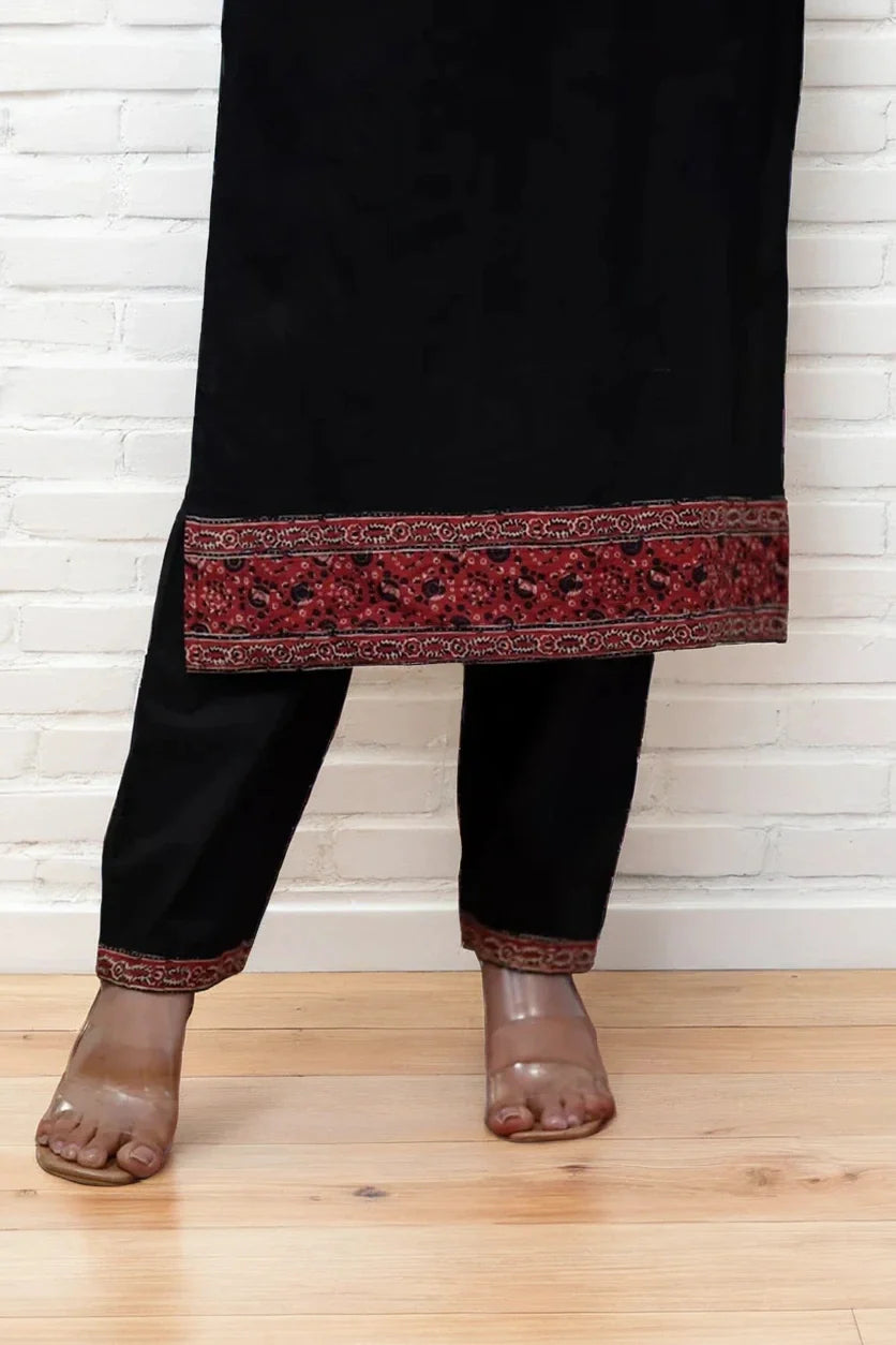 Black Ajrakh Print Kurta Set with Dupatta
