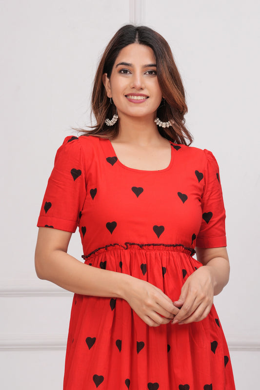 Red Hearts Midi Dress